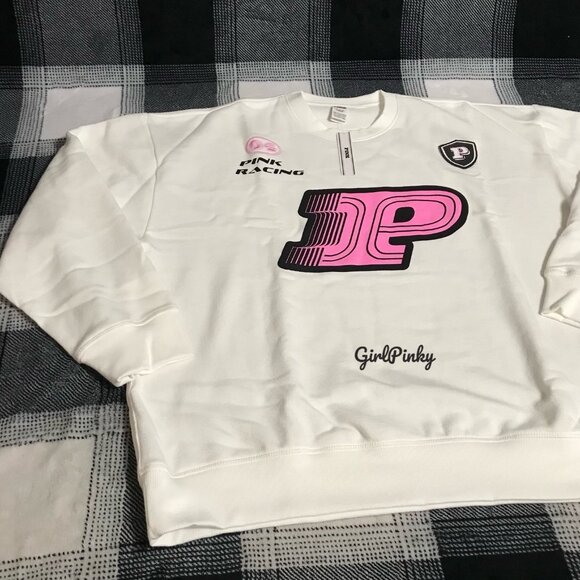 victoria secret PINK sweatshirt IN WHITE WITH RACING COLLECTION LOGO - Picture 3 of 4